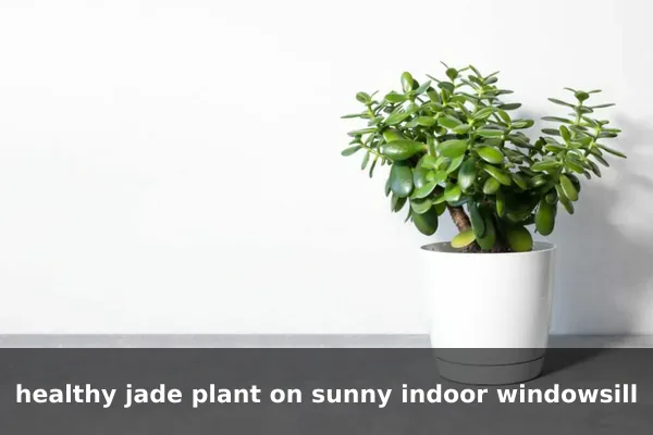 healthy jade plant on sunny indoor windowsill